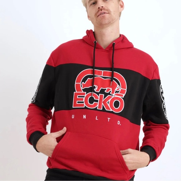 Ecko Unltd CutNSew Rhino Embroidered Hooded Pullover Red/Black Men’s Medium - Picture 1 of 8